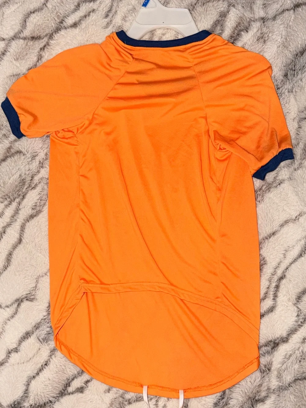 Arcadia Trail Orange dog Tee with Navy Trim and Adventure Icons